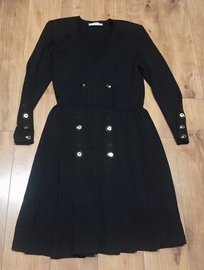 St. John Santana Knit Double Breasted Pleat Preppy Cocktail Dress Size 6